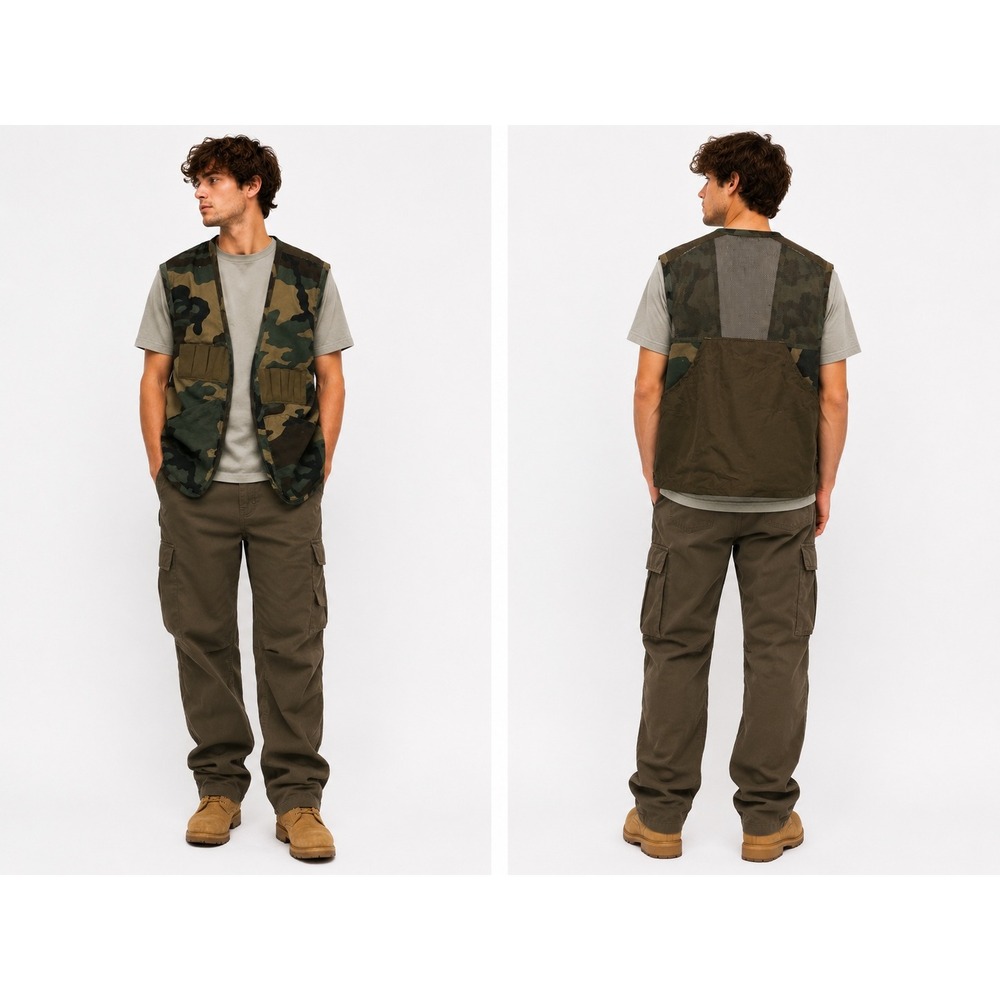 Saf-T-Bak Hunting Vest Mens L Green Camo Mesh Back Shell Loops Utility Gorpcore